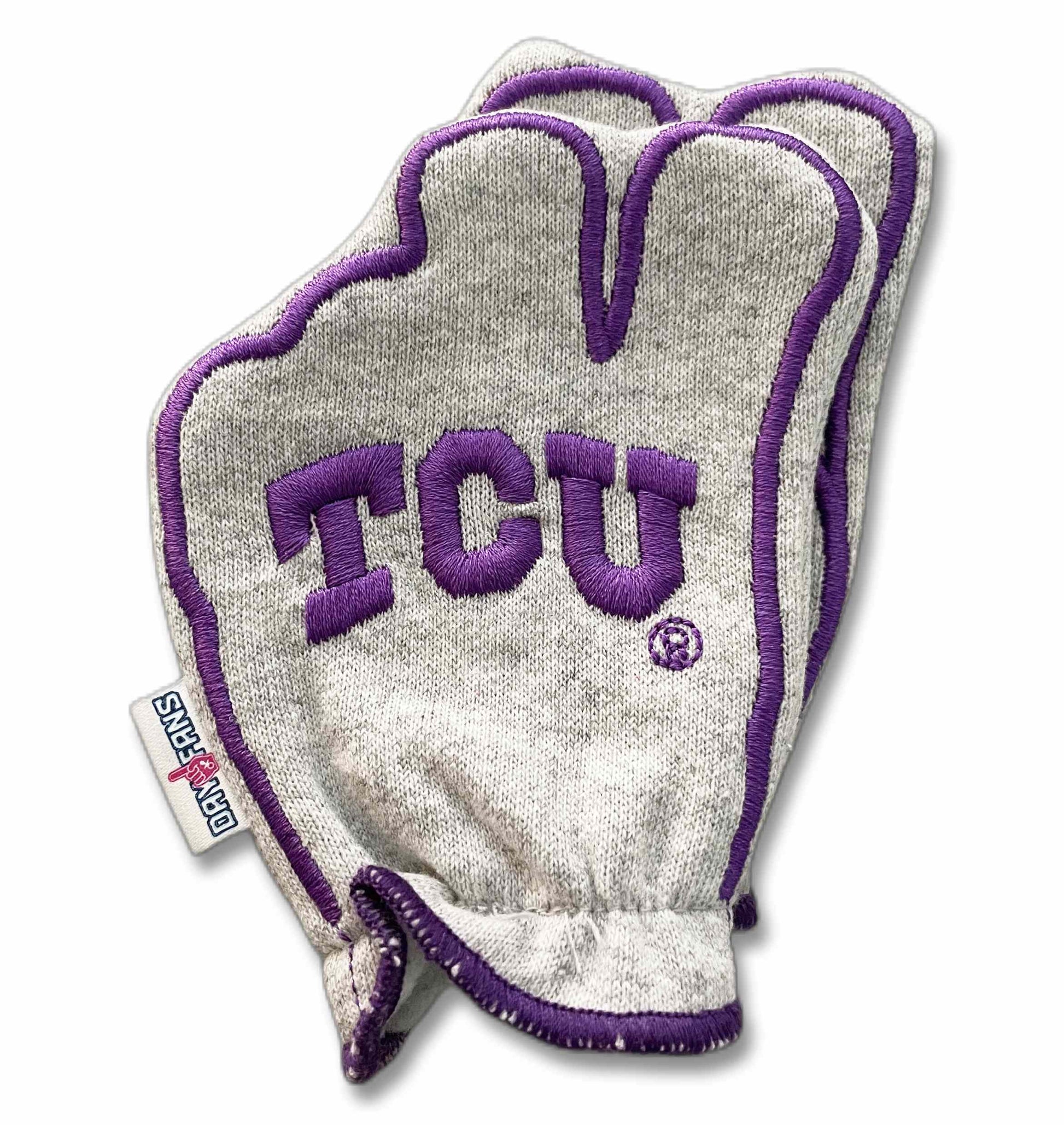 TCU Go Frogs FanMitts Baby Mittens Horned Frog Heathered Gray Back Pair Stacked