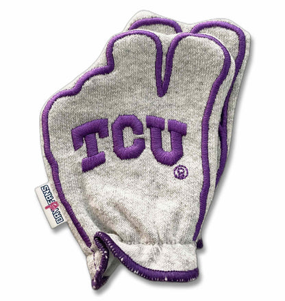 TCU Go Frogs FanMitts Baby Mittens Horned Frog Heathered Gray Back Pair Stacked