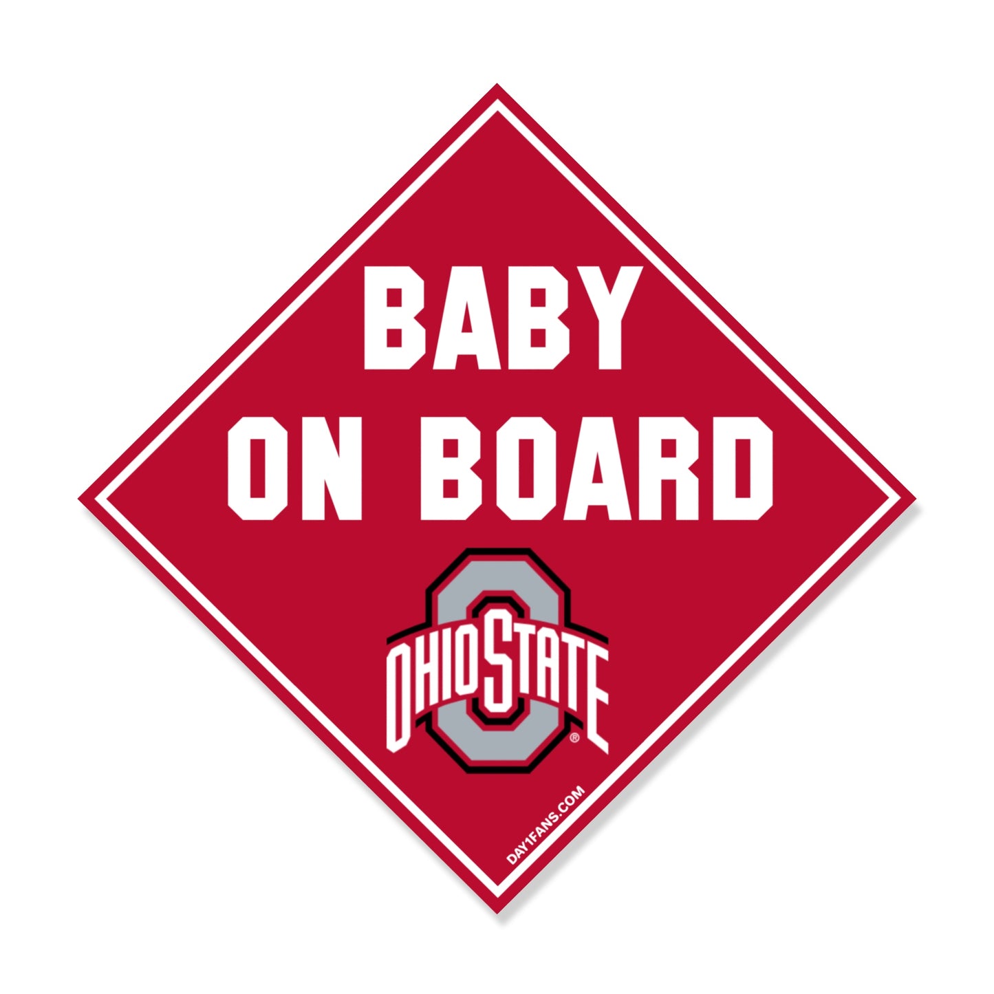 Red 'Baby on Board' sign with Ohio State logo