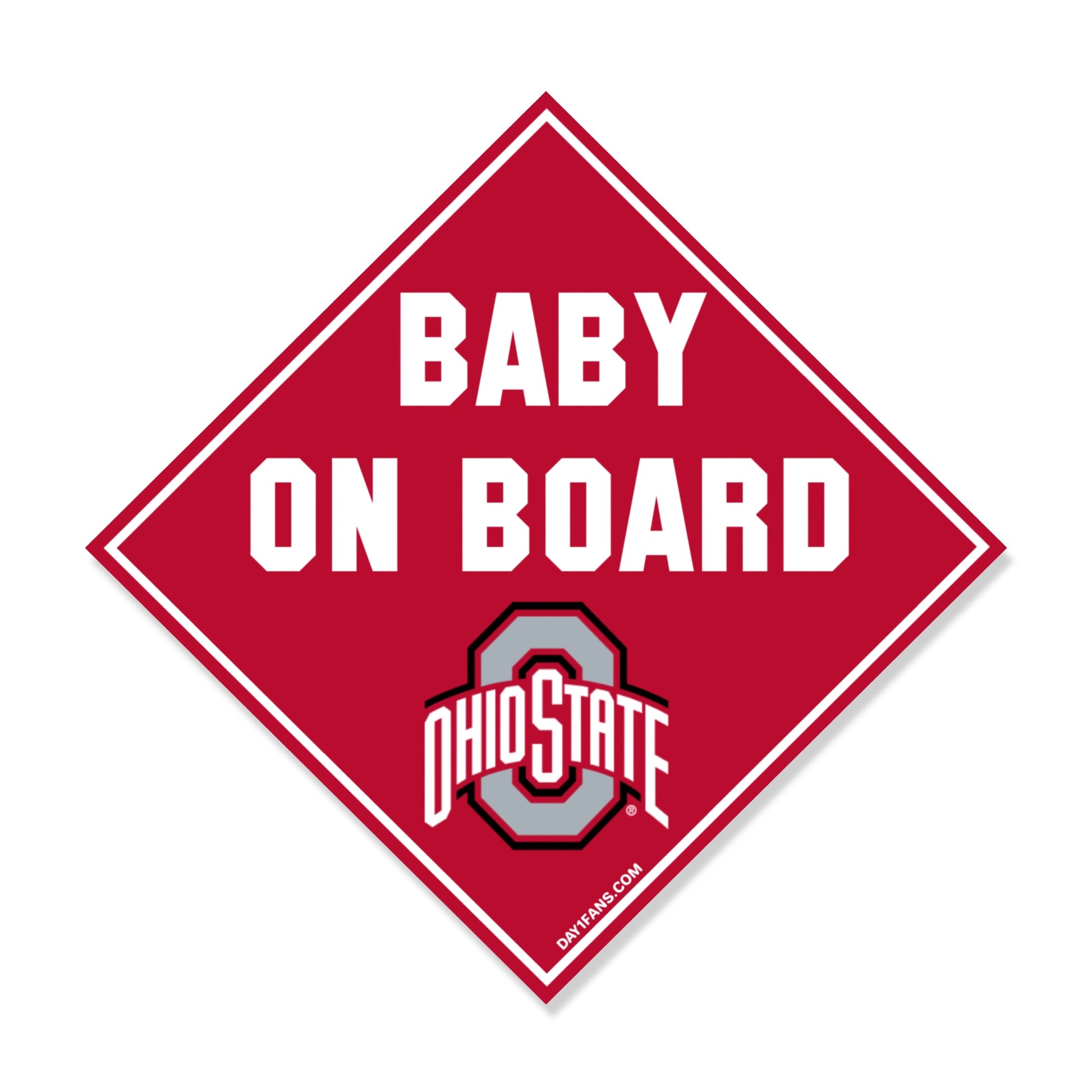 Red 'Baby on Board' sign with Ohio State logo