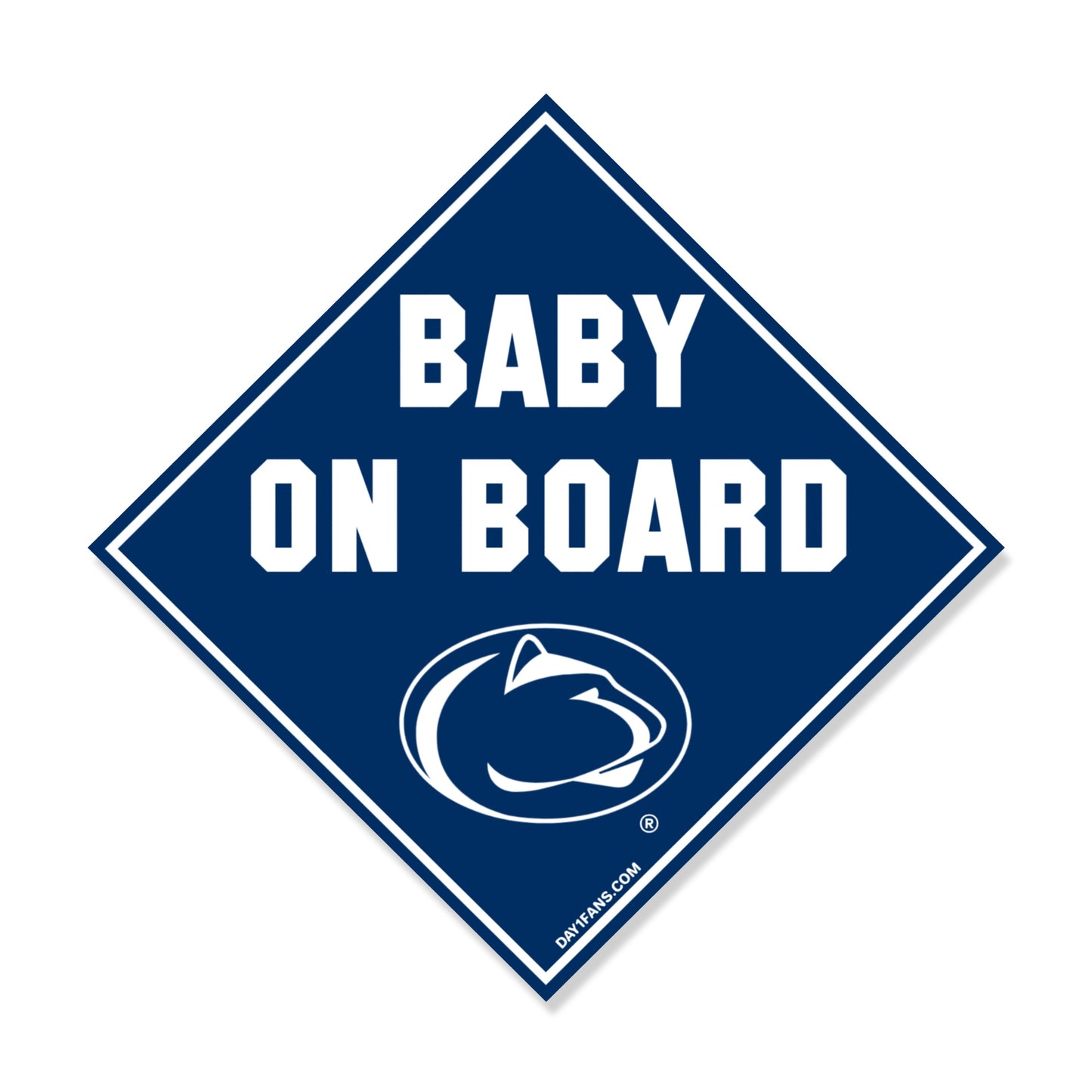 Baby on Board sign with a logo on a blue background