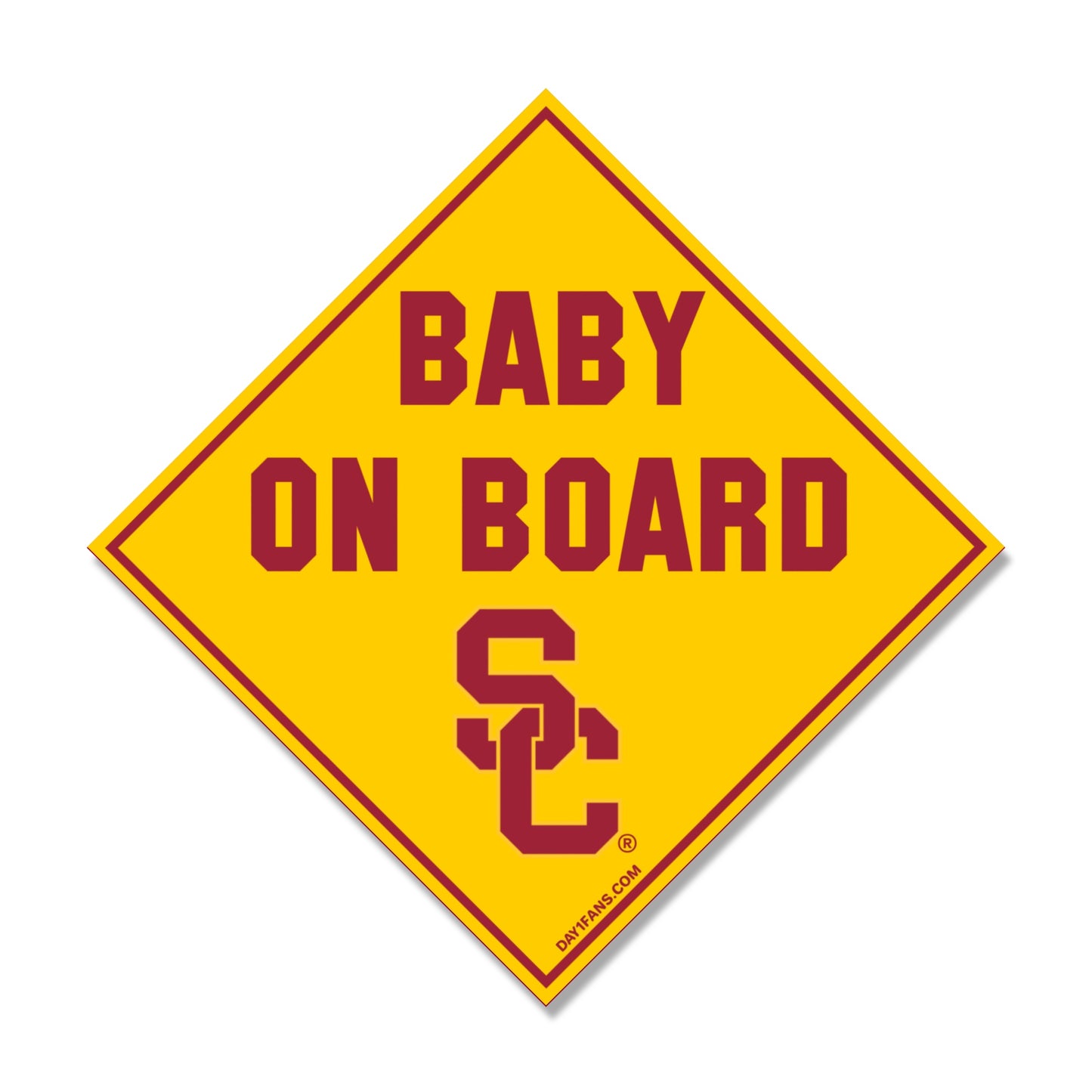 Yellow 'Baby on Board' sign with USC logo