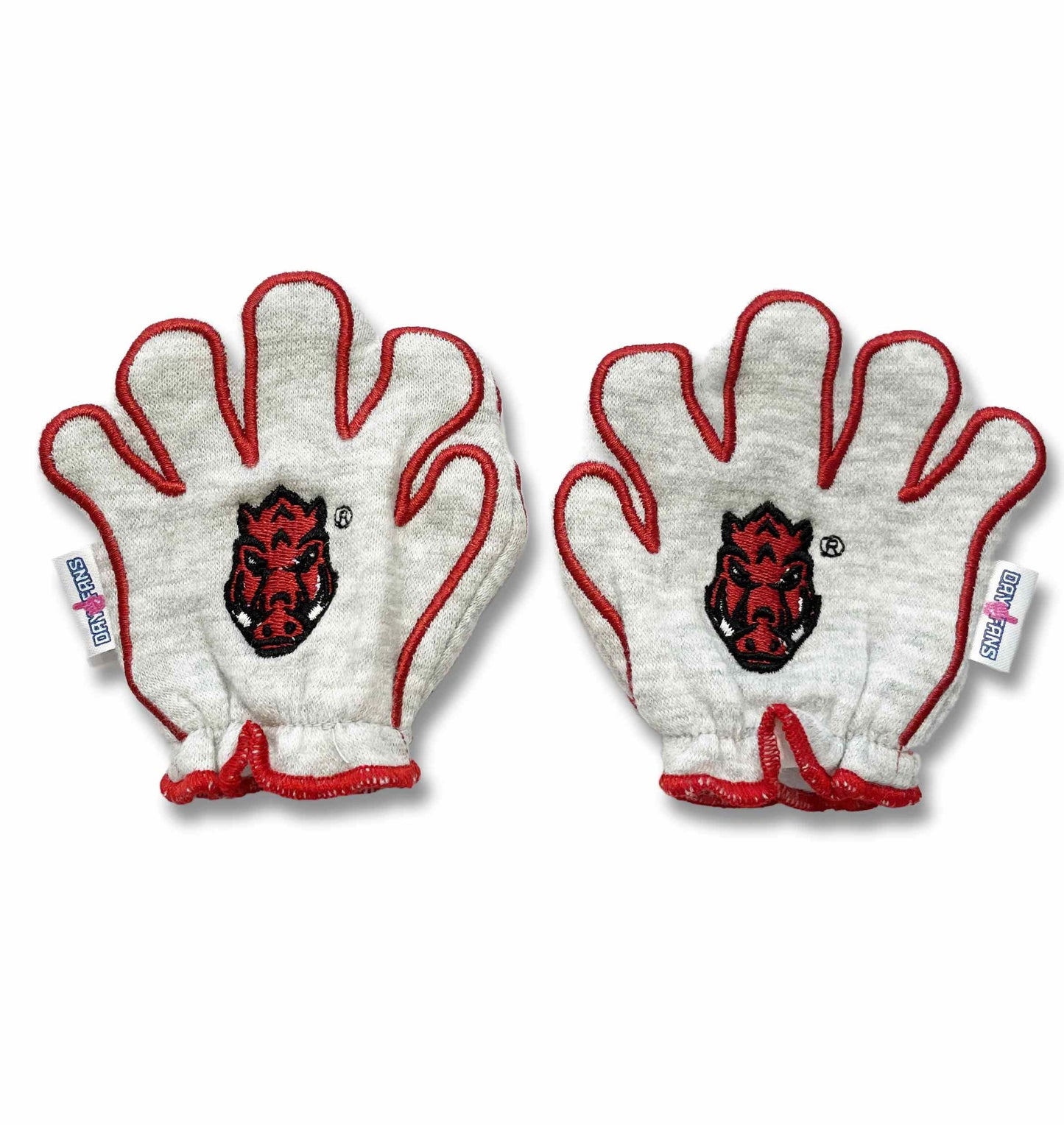 Arkansas Wooo Pig FanMitts Baby Mittens Heathered Gray Back Pair