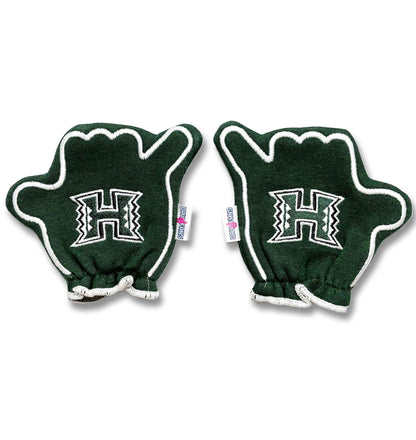 Hawaii Let's go Bows FanMitts Baby Mittens Green Back Pair