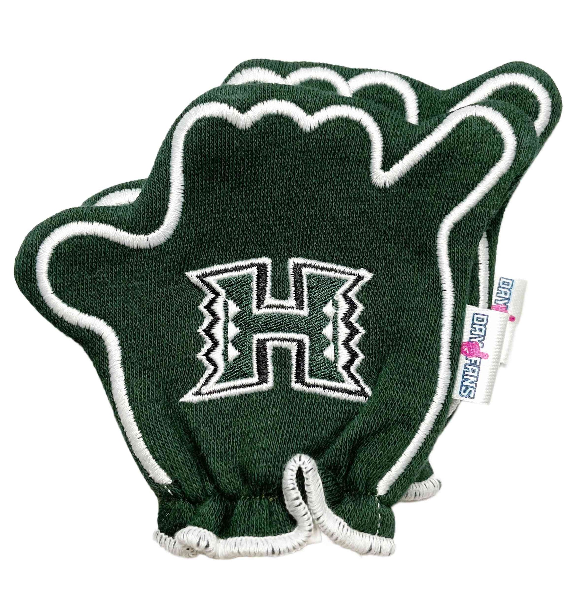 Hawaii Let's go Bows FanMitts Baby Mittens Green Back Pair Stacked