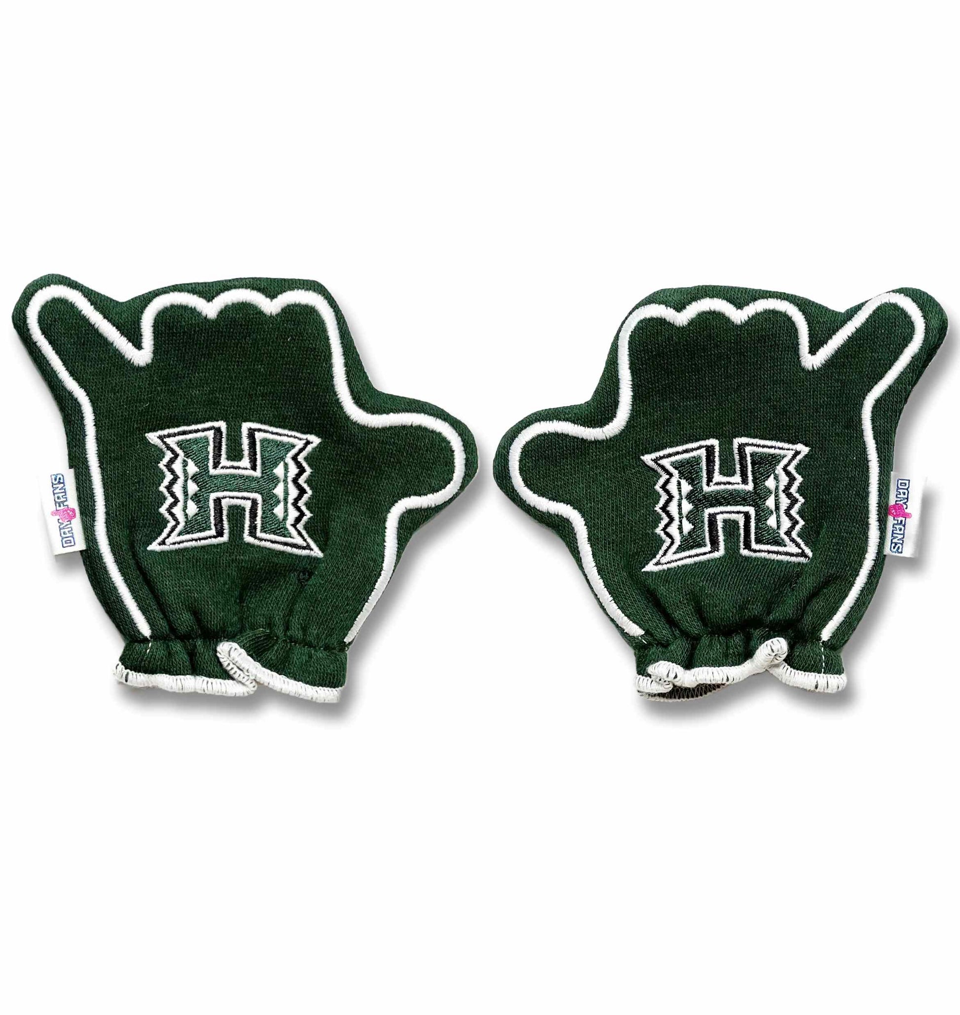 Hawaii Let's go Bows FanMitts Baby Mittens Green Back Pair