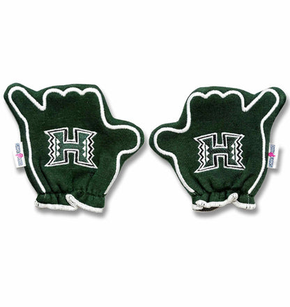 Hawaii Let's go Bows FanMitts Baby Mittens Green Back Pair