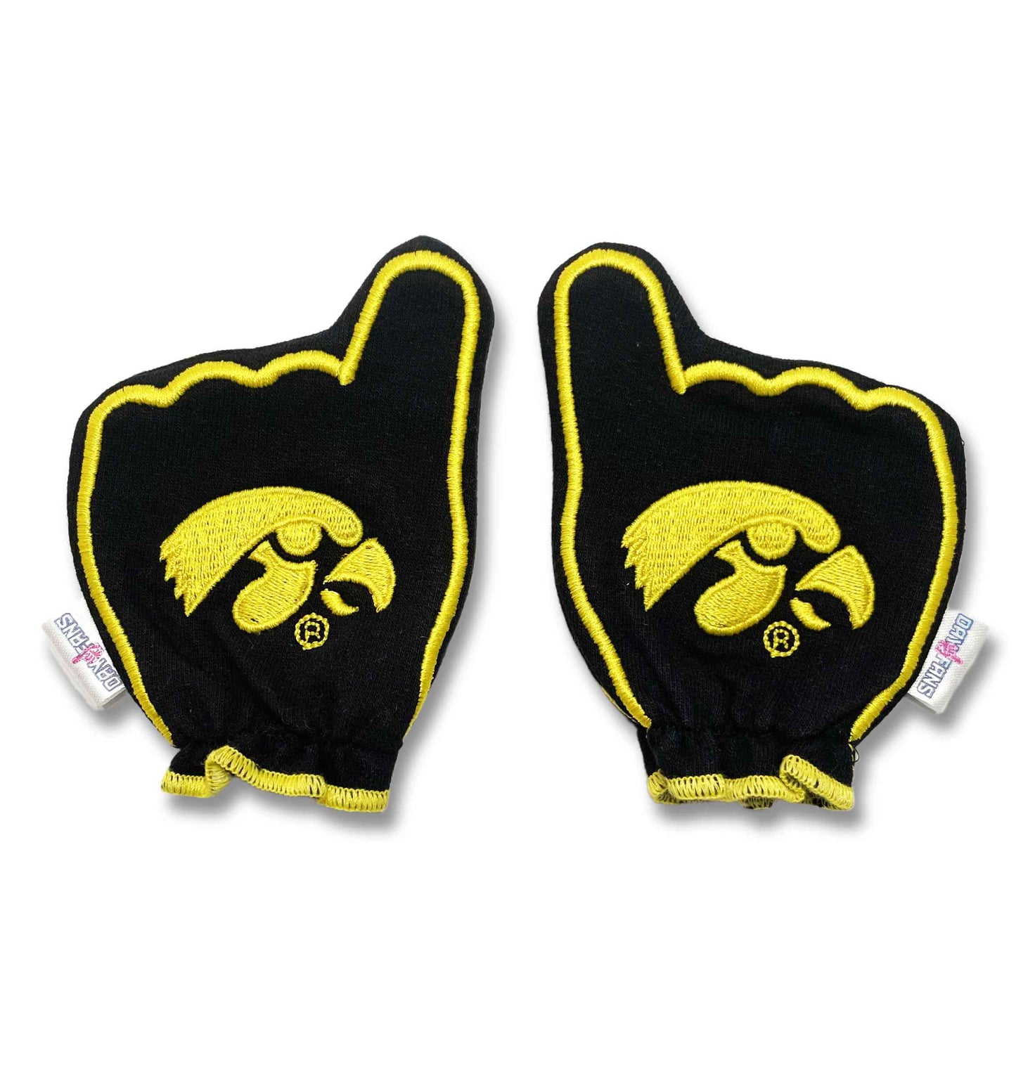 Iowa Lets Go Hawks FanMitts Baby Mittens Black Back Pair