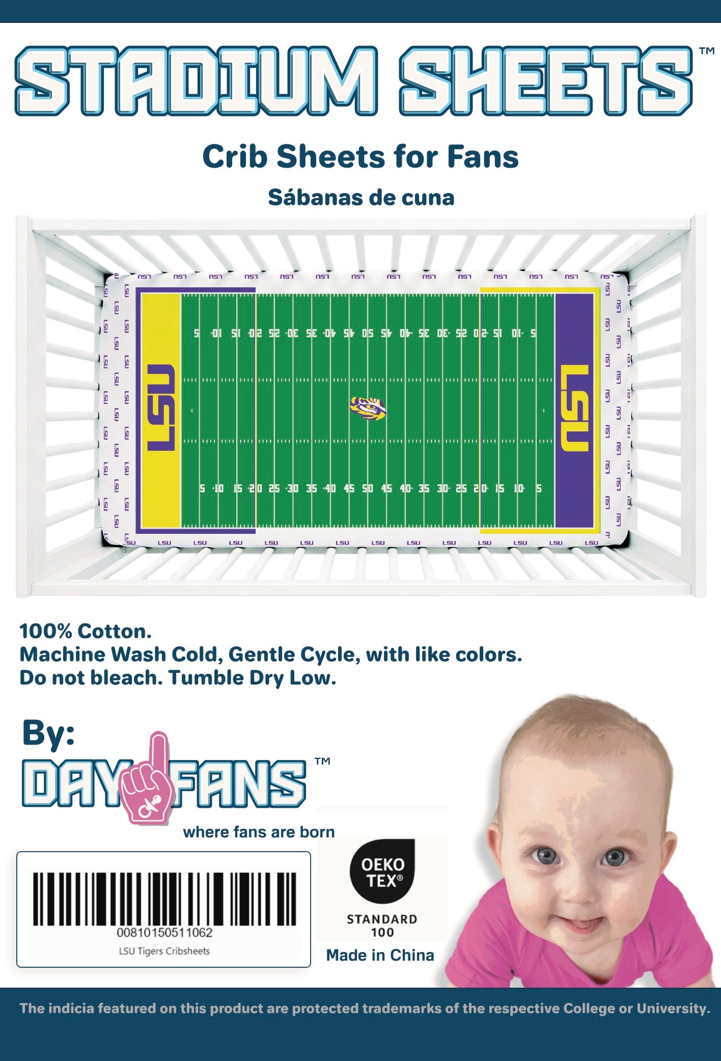 LSU Tigers StadiumSheets™ Crib Sheets