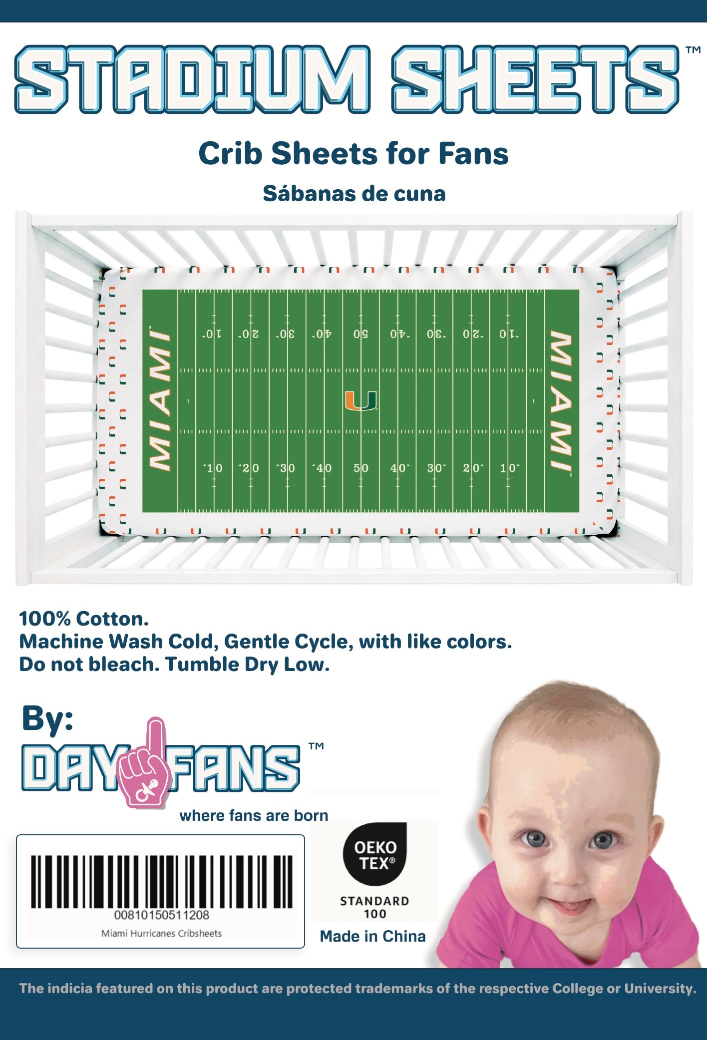 Miami Hurricanes StadiumSheets™ Crib Sheets