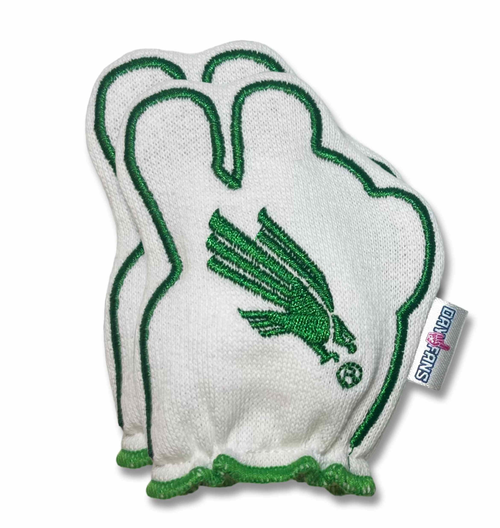 North Texas Mean Green FanMitts Baby Mittens White Back Pair Stacked