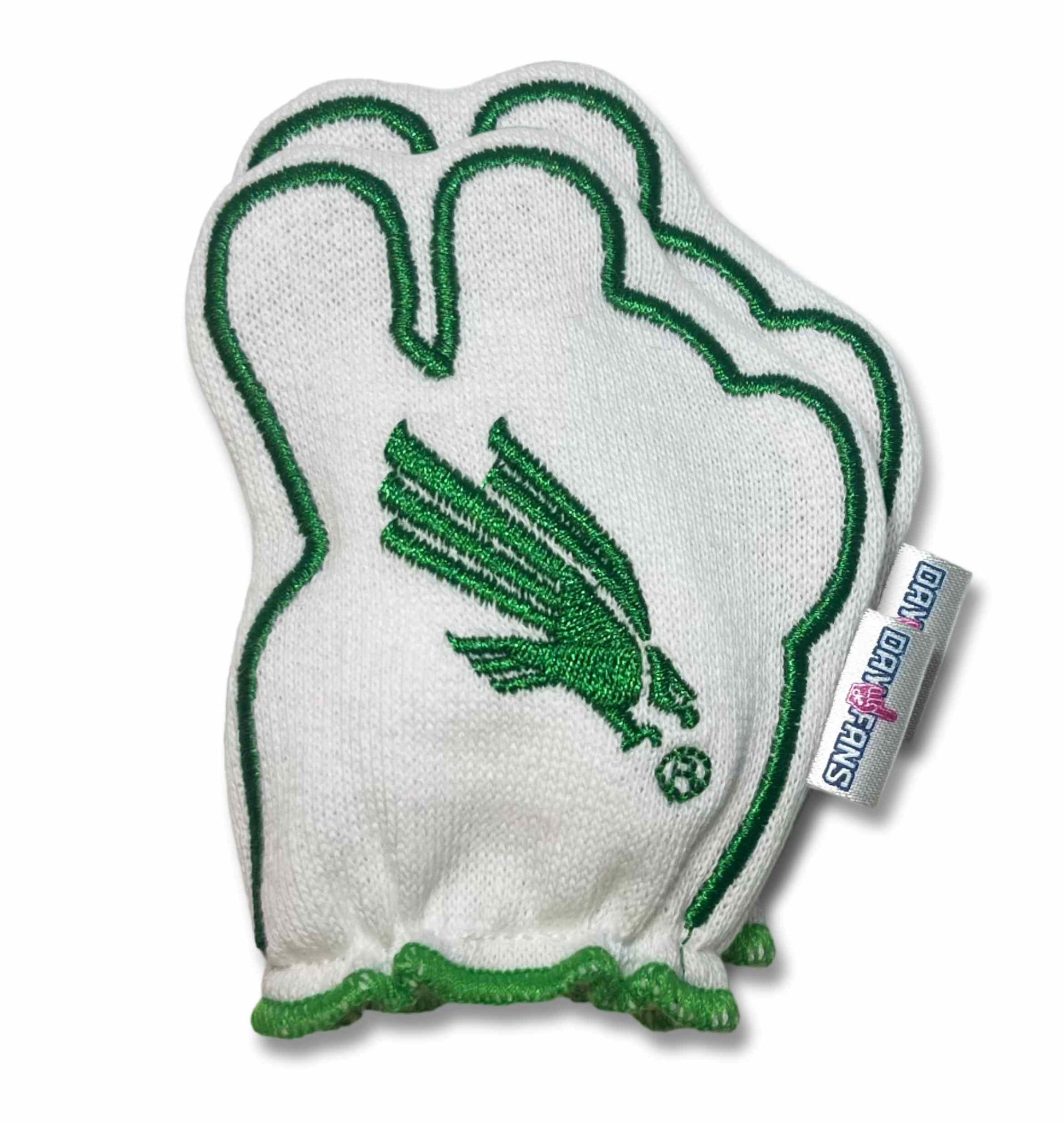 North Texas Mean Green FanMitts Baby Mittens White Back Pair Stacked