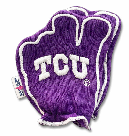 TCU Go Frogs FanMitts Baby Mittens Horned Frog Purple Back Pair Stacked