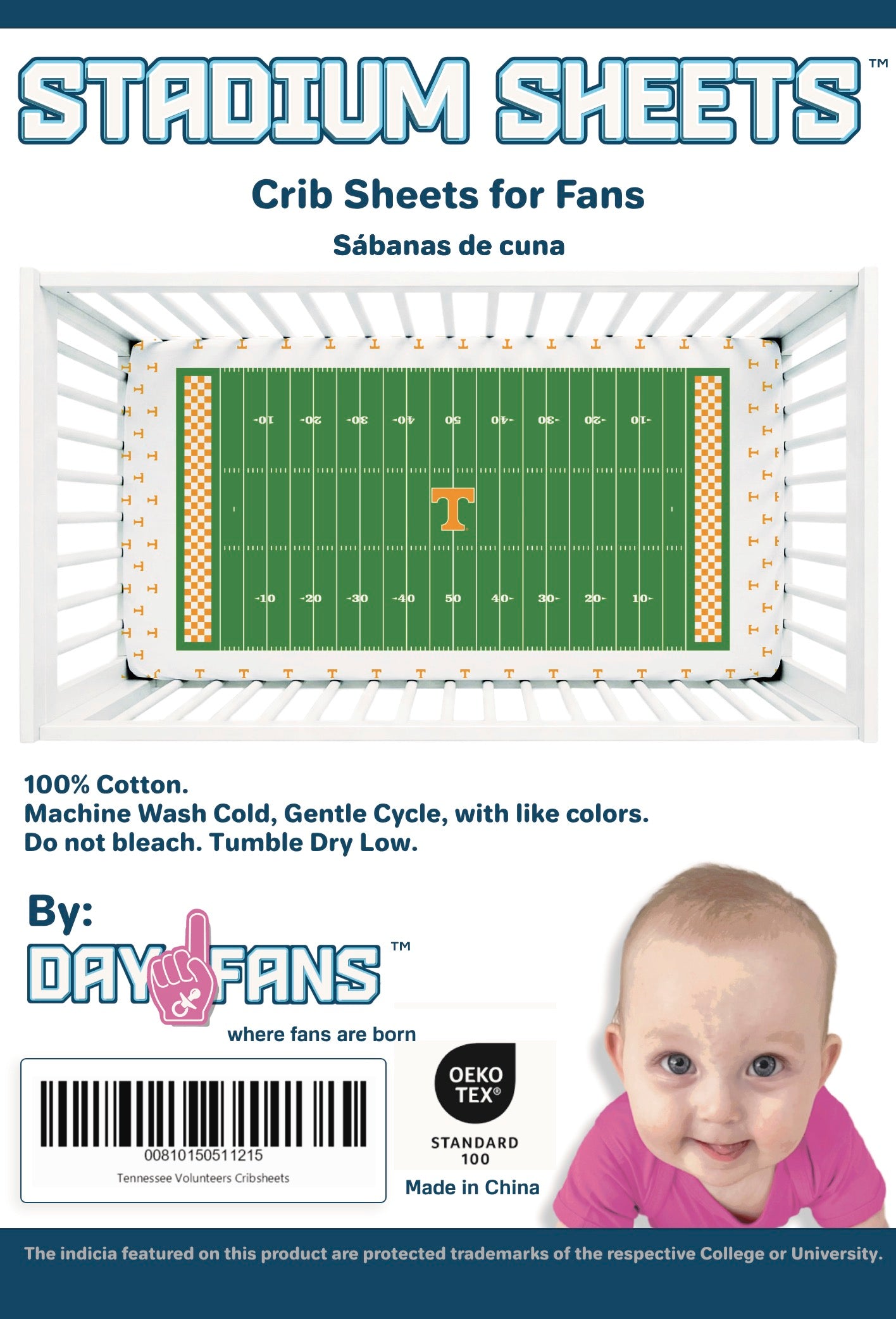 Tennessee Volunteers StadiumSheets™ Crib Sheets