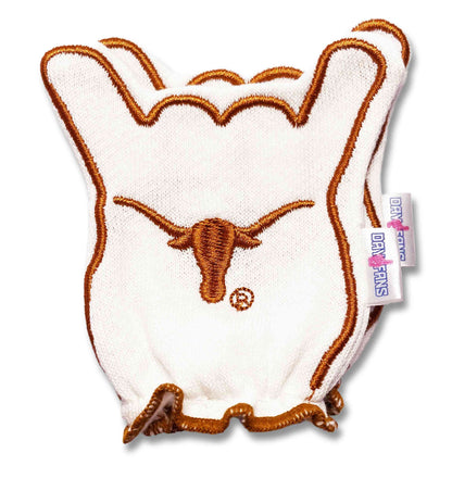 Texas Longhorns Hook em FanMitts Baby Mittens White Back Pair Stacked