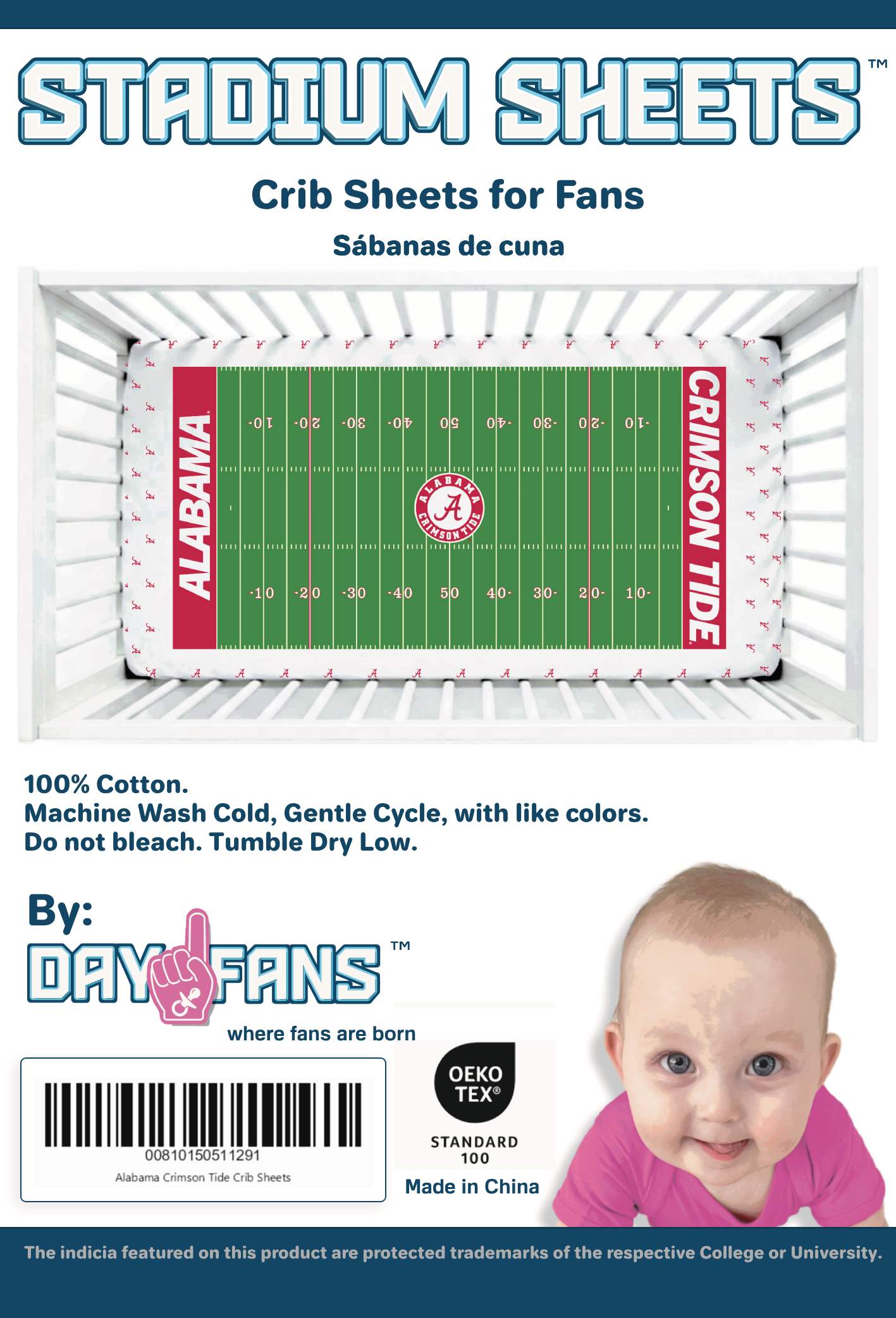 Alabama Crimson Tide StadiumSheets™ Crib Sheets