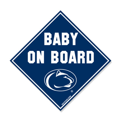 Baby on Board sign with a logo on a blue background