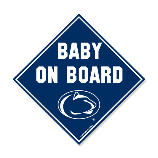 Baby on Board sign with a logo on a blue background