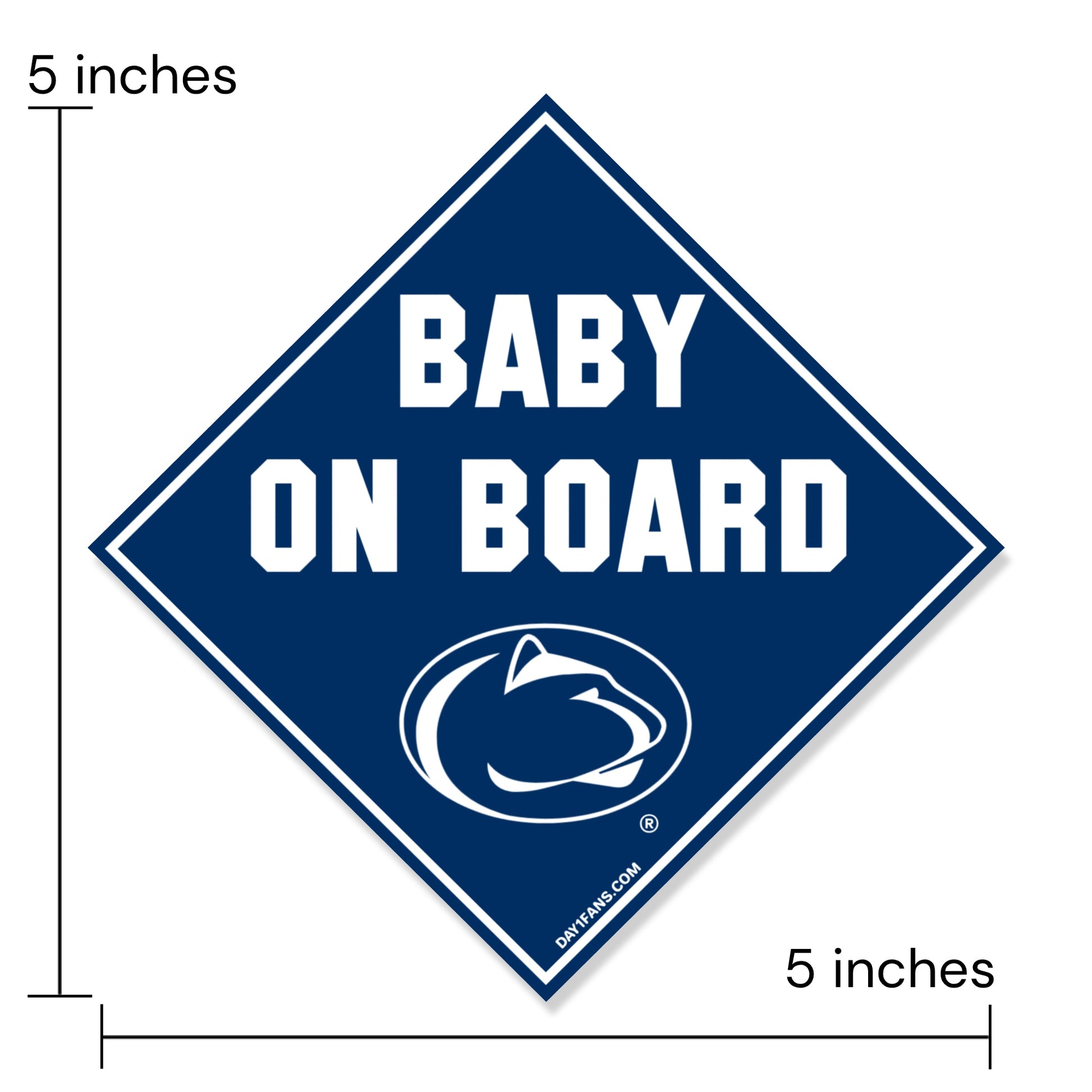 Baby on board sign with Penn State logo and dimensions