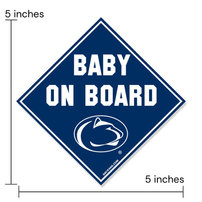 Baby on board sign with Penn State logo and dimensions