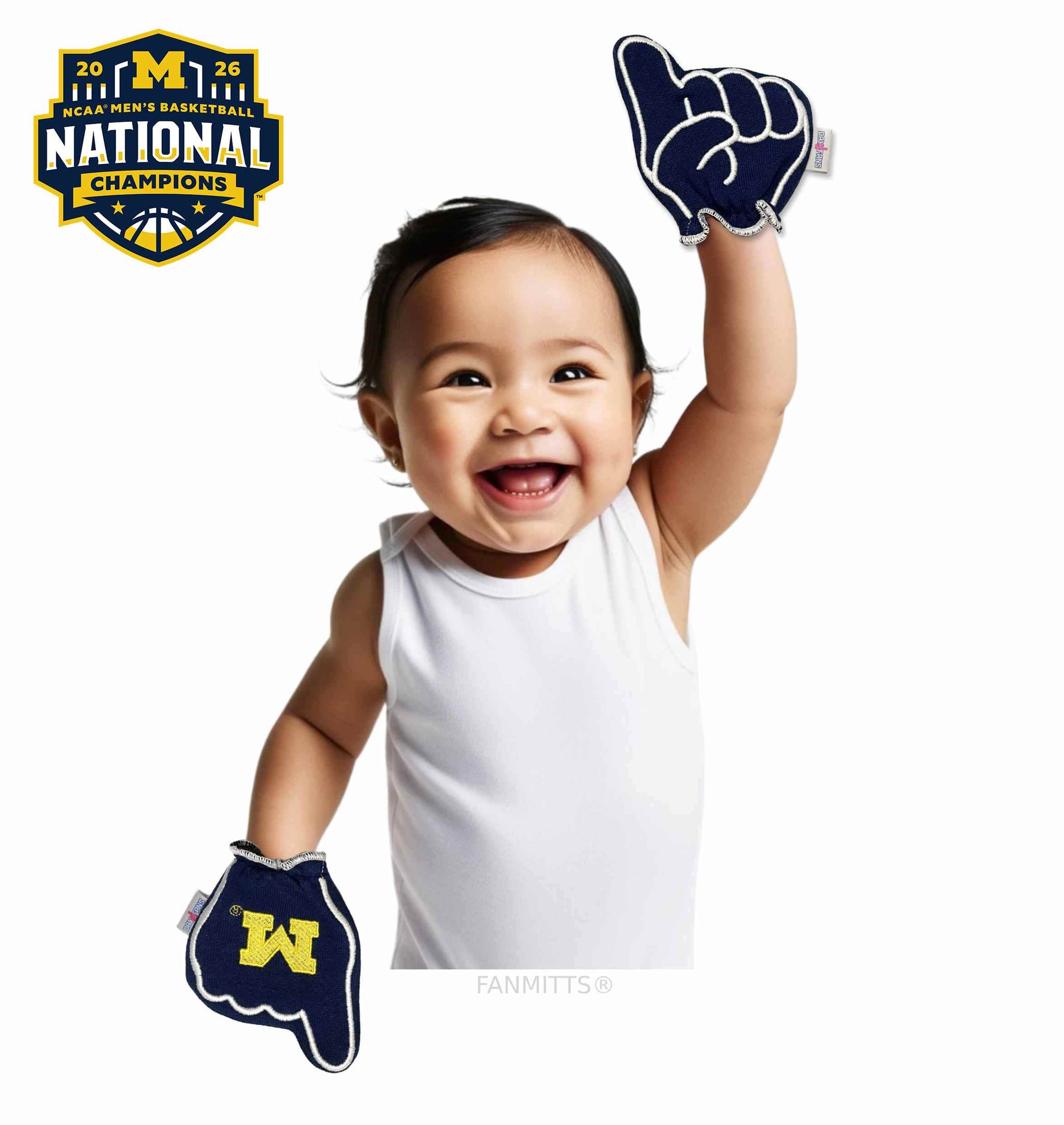 Michigan Go Blue FanMitts Baby Mittens Blue Baby NCAA Basketball Champs
